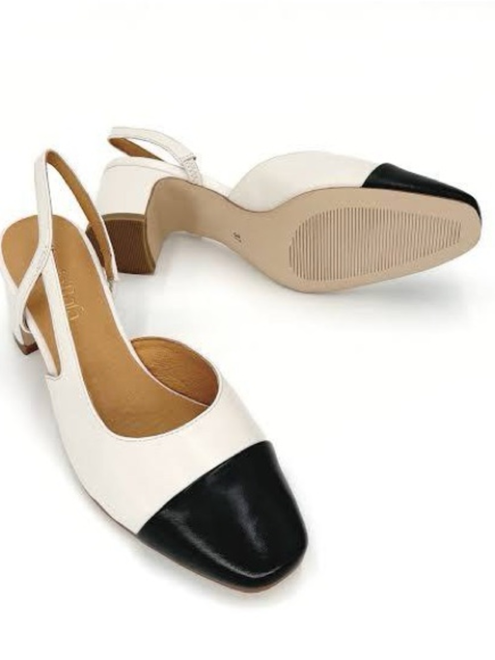 Franco Sarto Imogen Cap Toe Slingback Heels Women’s 6M Black White Leather